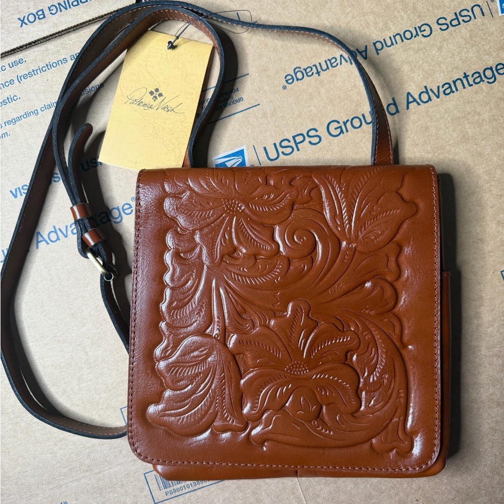 Brown Leather Embossed Crossbody Bag Patricia Nash